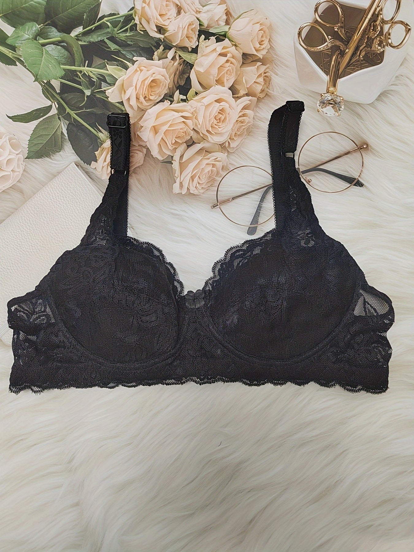 Lace Wireless Bra Scallop Trim Comfy Breathable Lingerie