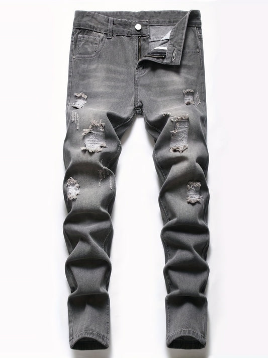 Boys Ripped Jeans Skinny Slim Fit Washed Denim Long Pants