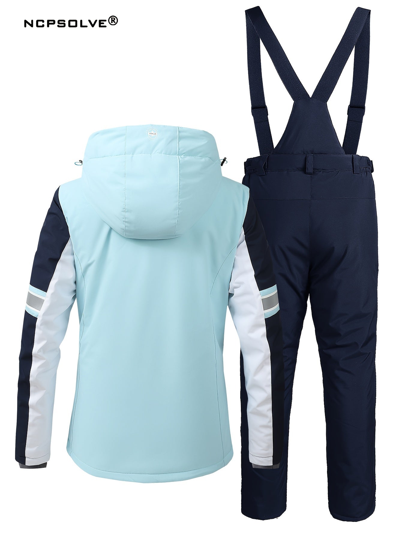 Colorblock Snowflake Ski Set Zip Hooded Jacket & Suspender Trouser