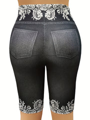 Butterfly Print High Waist Short Leggings