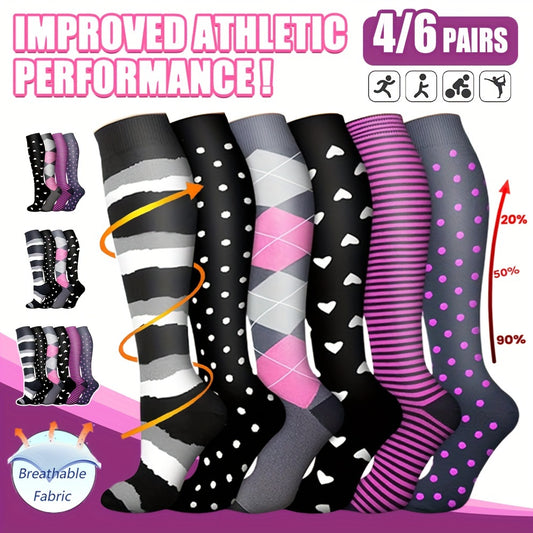 6 Pairs Compression Sock 15-20 mmHg Knee High