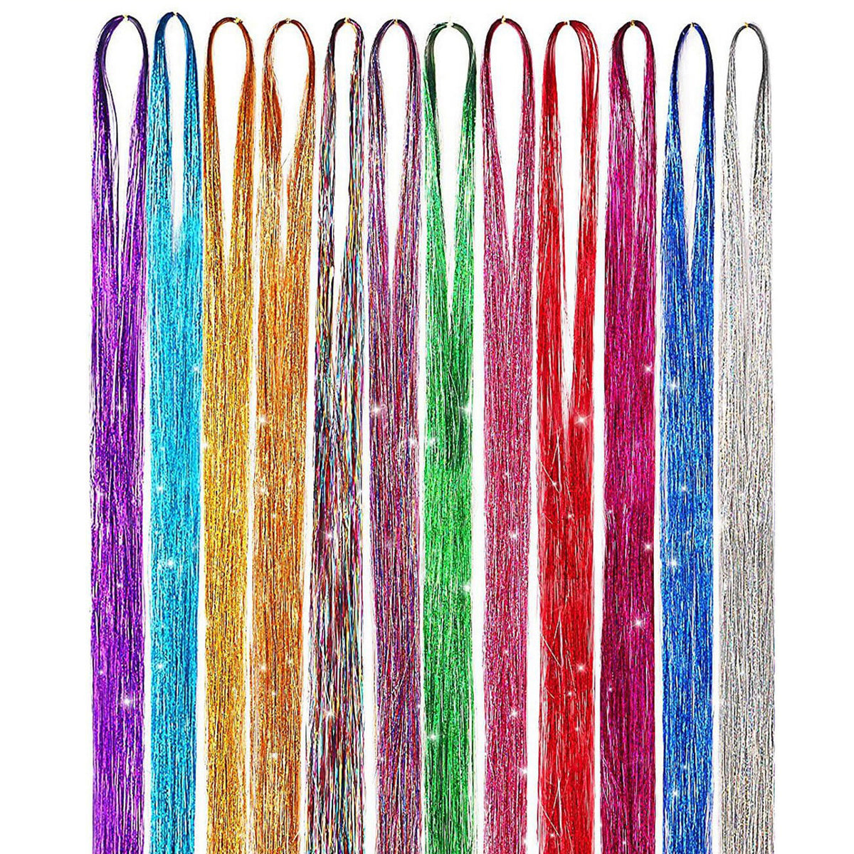 Sparkling Hair Tinsel Strands Kit - 12 Colors - 44cm - Highlights Extensions