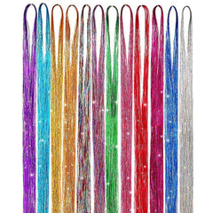 Sparkling Hair Tinsel Strands Kit - 12 Colors - 44cm - Highlights Extensions