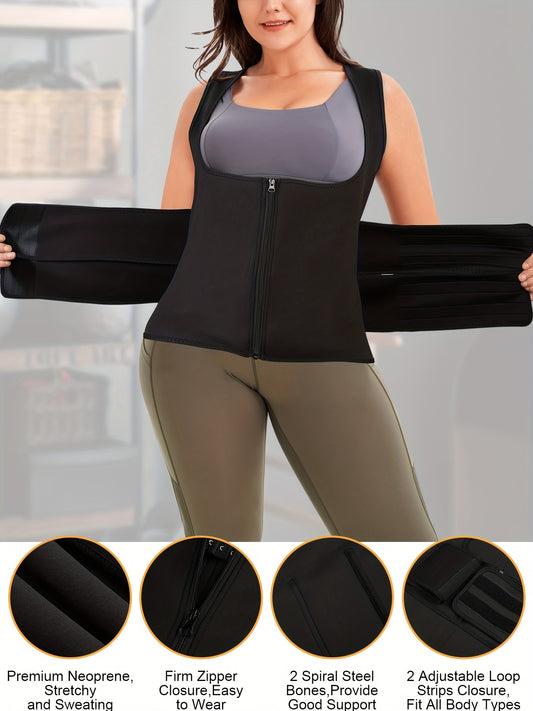 Women's Plus Size Sports Corset Zipper Waist Trainer Hot Sweat Body Shaper