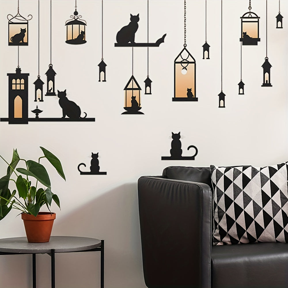 2pcs Hanging Vine Street Lamp Light Cat Stick Wall Sticker Decal