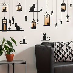 2pcs Hanging Vine Street Lamp Light Cat Stick Wall Sticker Decal