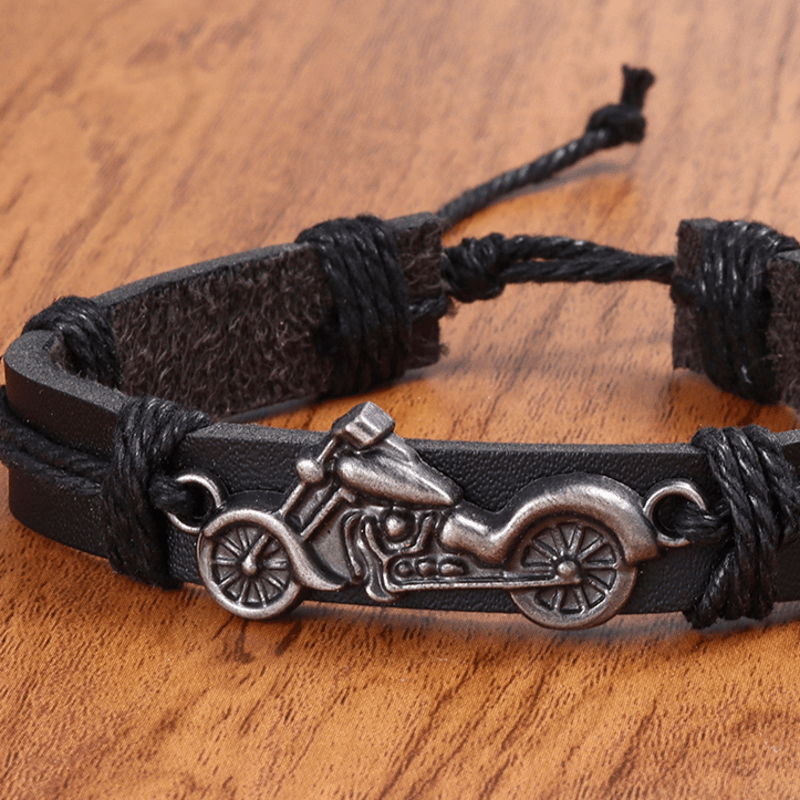 Men's Vintage Leather Bike Bracelet
