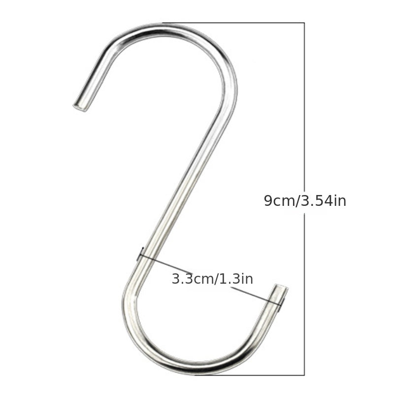 10pcs Stainless Steel S Hook Kitchen Bathroom Clothing Metal Hanging Hook