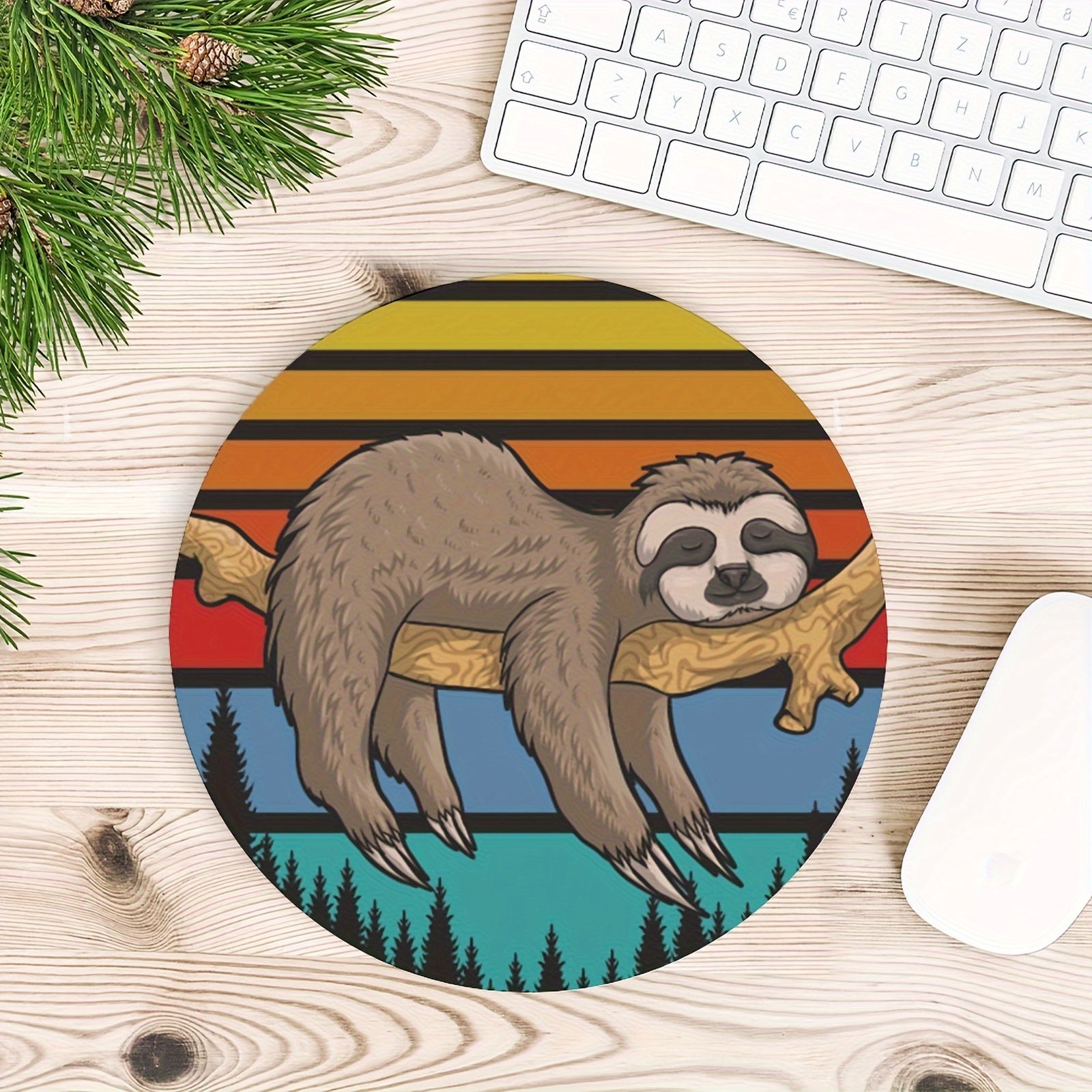 Cartoon Sloths Round Mouse Pad Non Slip Rubber Base Small Size