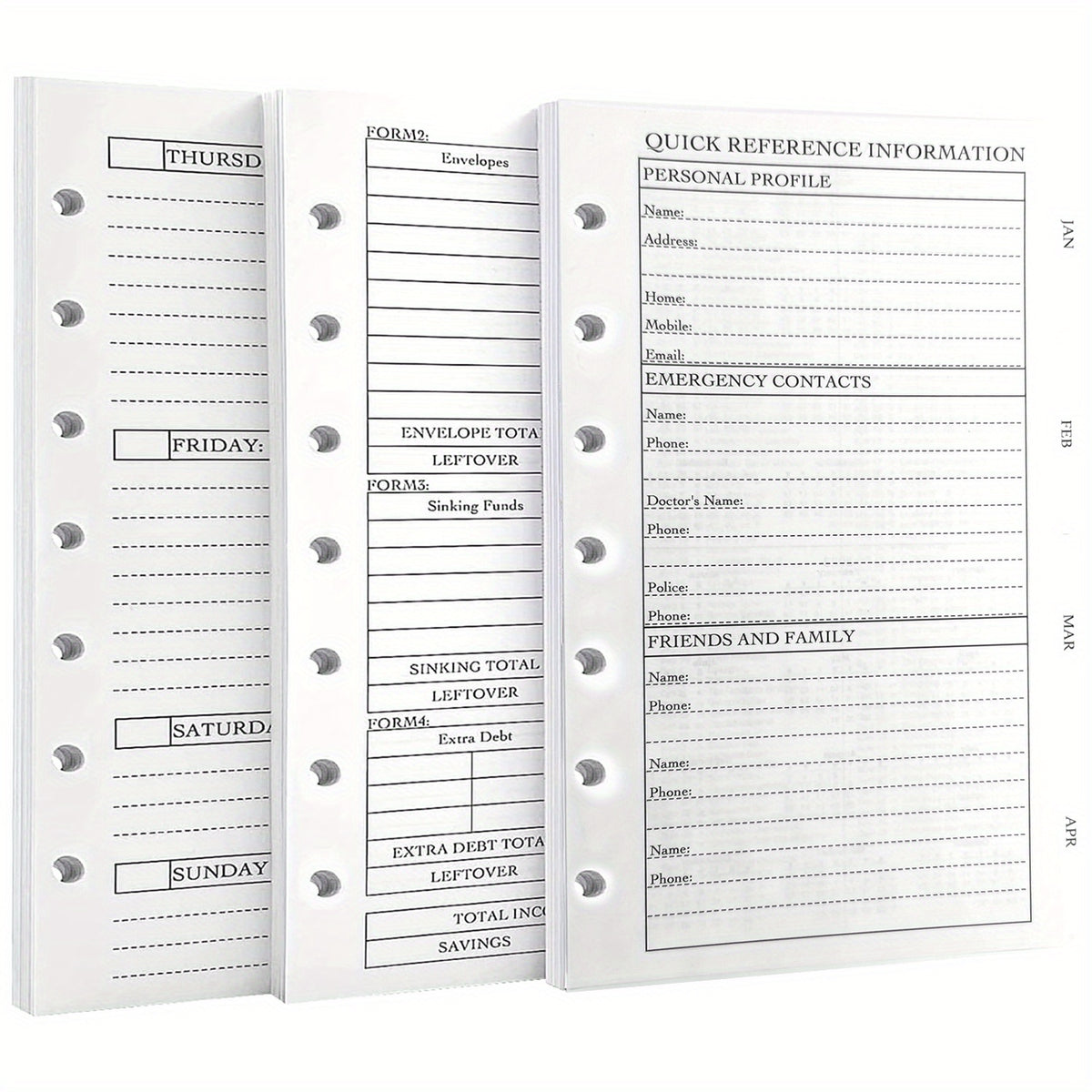 Personal Size 7Hole Punched Budget System Refill Weekly & Monthly Planner