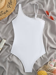 Mesh Asymmetrical Shoulder Strap Swimsuit High Cut One Piece