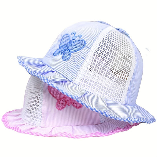 Embroidered Plaid Trim Bucket Hat Mesh Beach Cap for Boys