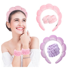 Padded Puffy Spa Headband Soft Comfortable Hair Hoops 1pc + Wristbands 2pcs