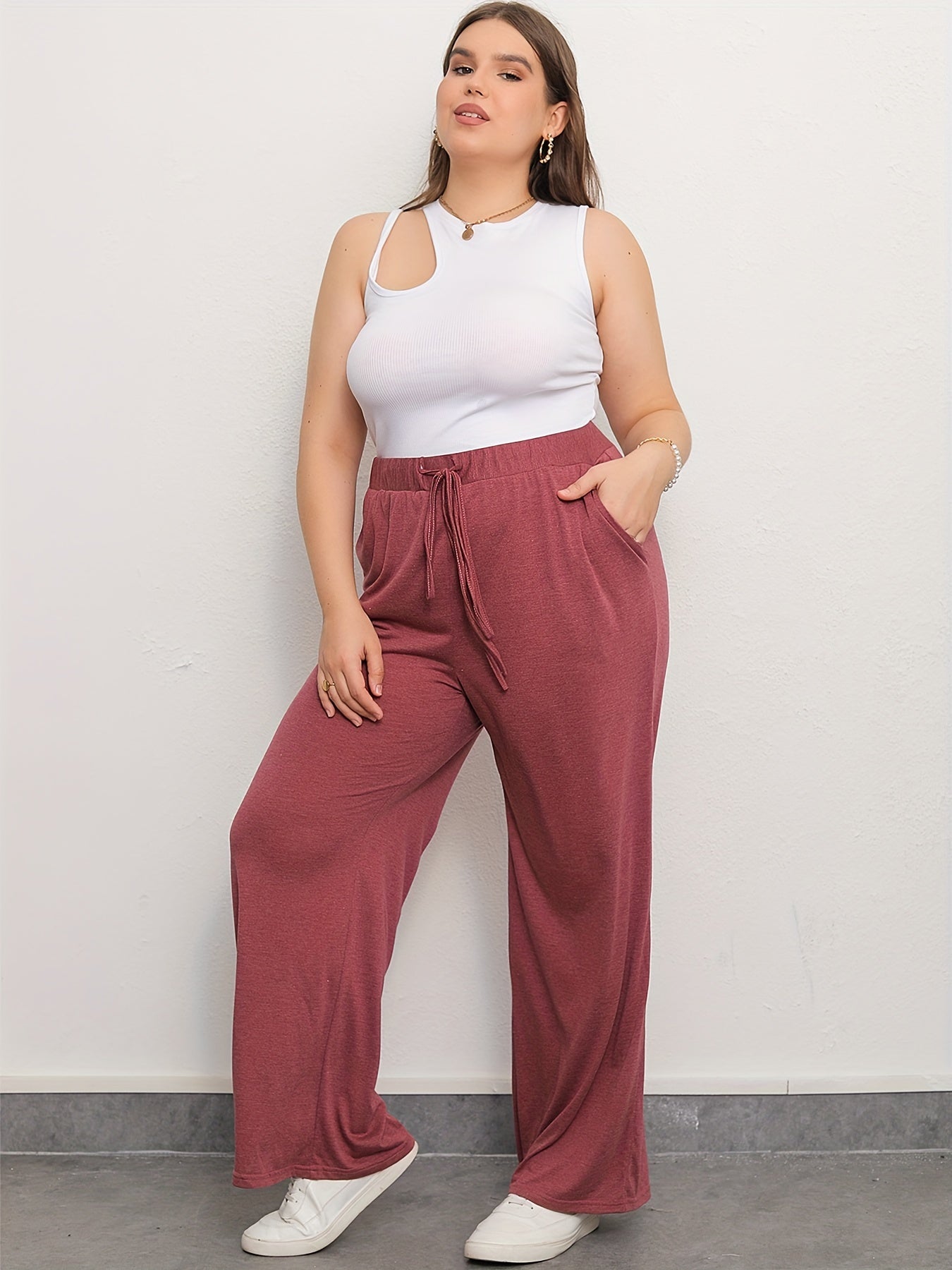 Women's Plus Wide Leg Pants With Pockets