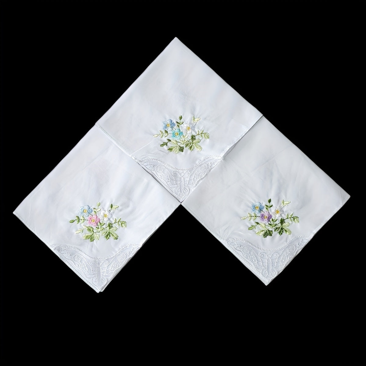3PCS 60S Embroidered Handkerchief Lace Butterfly Wedding Hankies