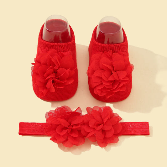 Baby Girls Flower Socks & Headband Set