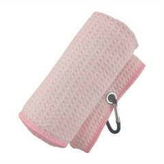 Waffle Pattern Golf Towel with Carabiner Clip - Microfiber Fabric Towel