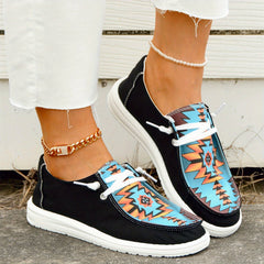 Women's Printed Canvas Shoes Lace Up Low Top Walking Shoes