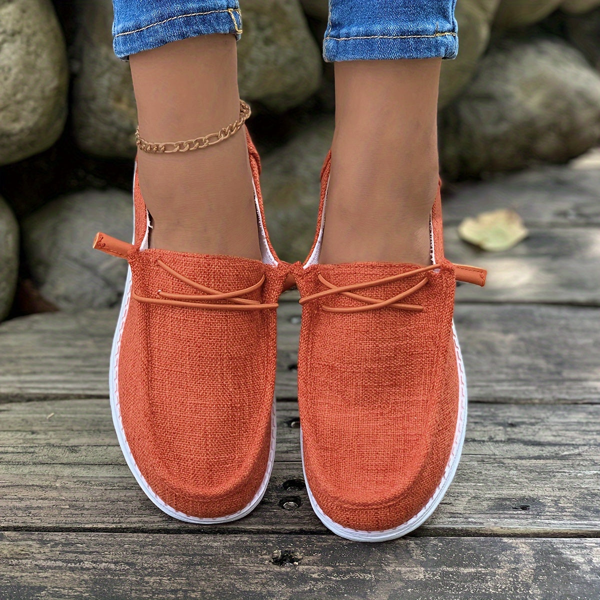 Women's Outdoor Skate Shoes Pure Linen Fabric Elastic Lace Easy On/Off
