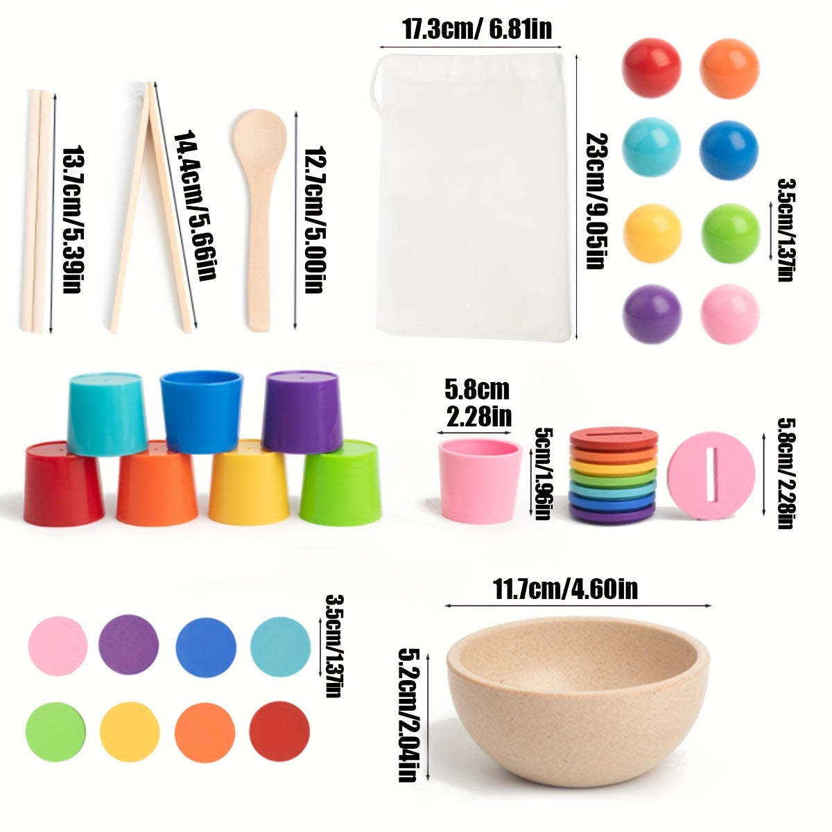 Wooden Sorting & Stacking Toys for 3 Recognition & Fine Motor Skill Development
