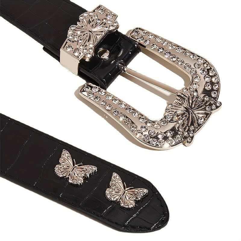 Butterfly Buckle PU Belt Y2K Vintage Rhinestone Punk Belts
