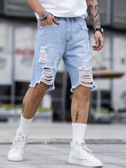 Men's Ripped Denim Shorts Casual Loose Fit Distressed Jean Shorts