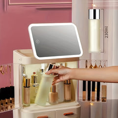 Large Cosmetic Storage Box with Mirror - Home and Travel Organizer