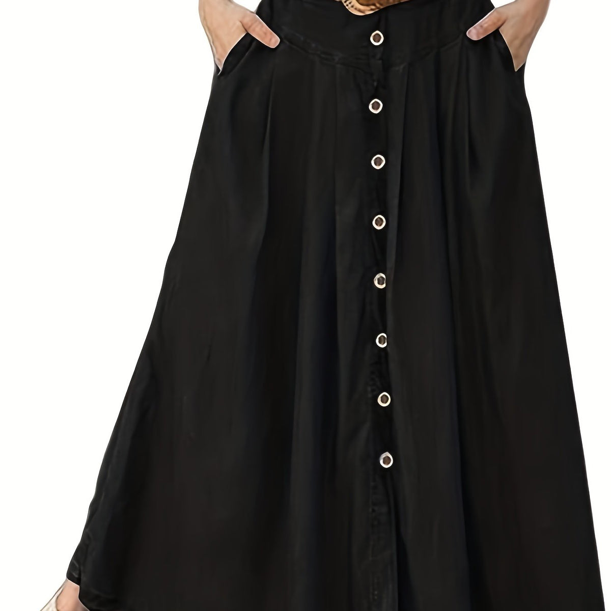 Solid Button Up Maxi Skirt for Women