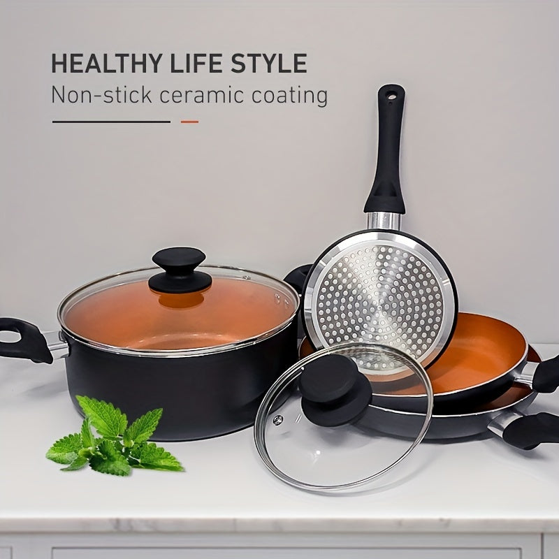 6pcs Ceramic Coating Cookware Set Nonstick Pot And Pans With Lid
