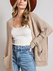  Solid Long Sleeve Open Front Cardigan With Pockets