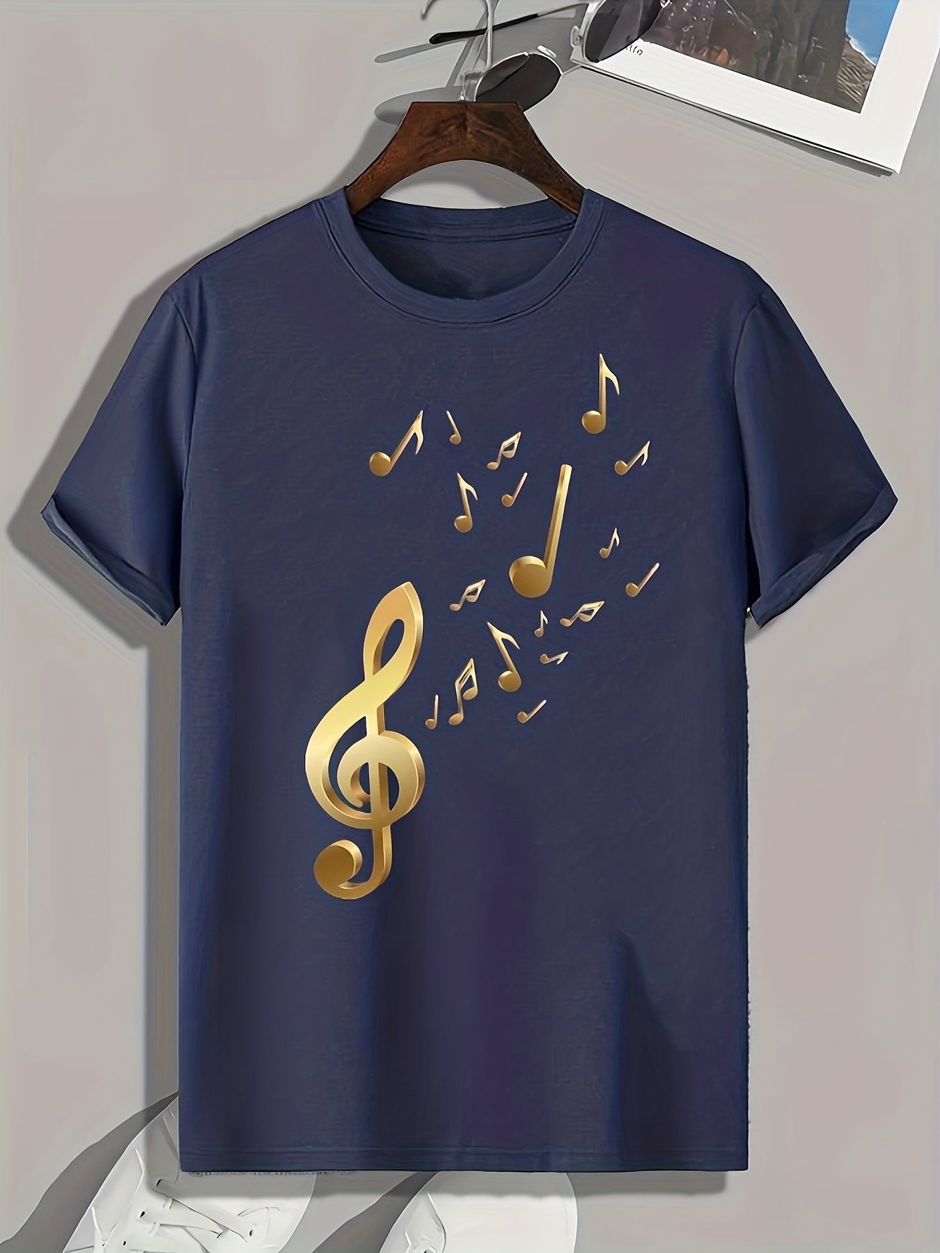 Music Note Print Men's Tee for Summer