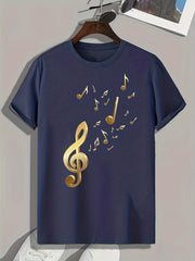 Music Note Print Men's Tee for Summer
