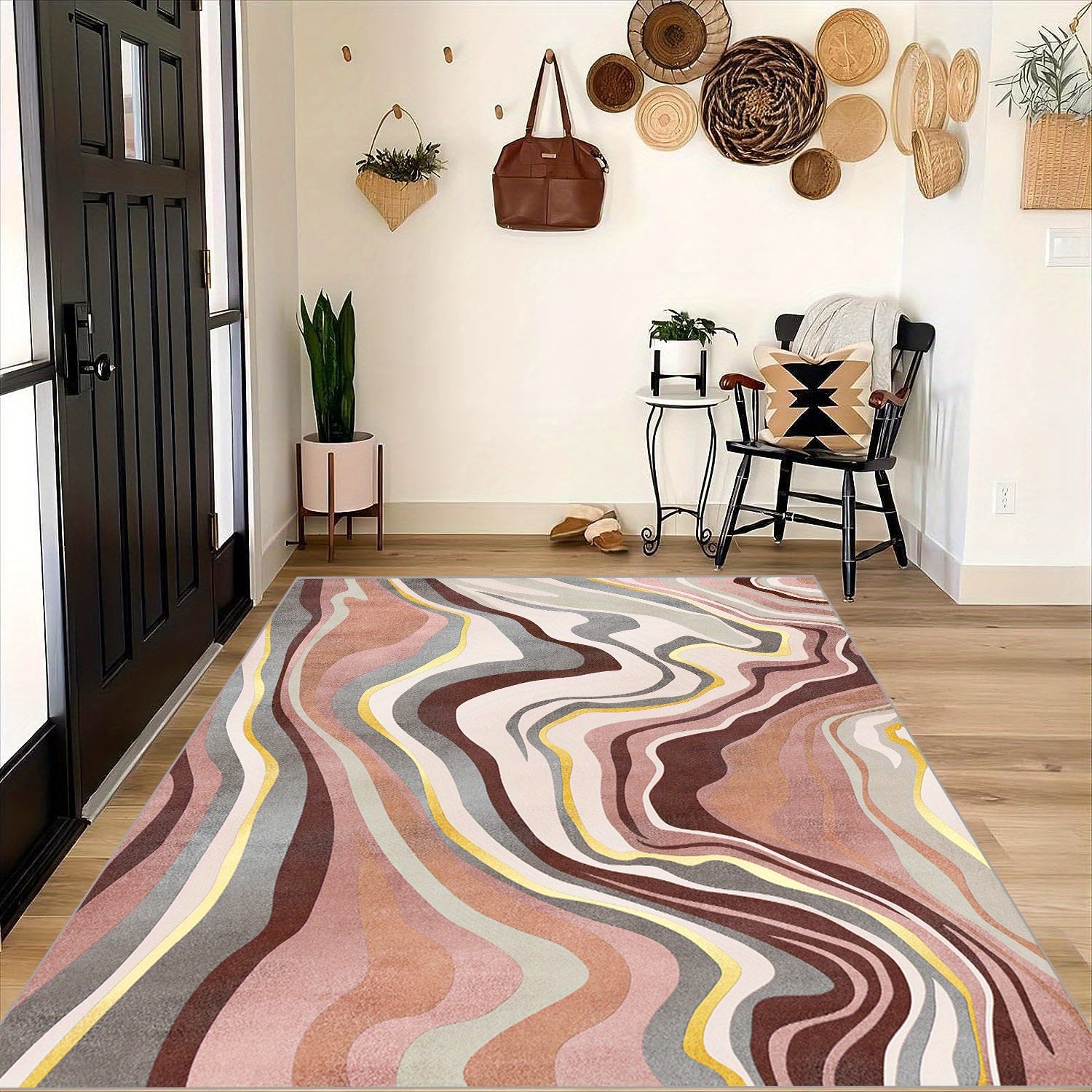 Striped Wave Area Rug Soft Faux Sheepskin Floor Mat for Living Room Bedroom