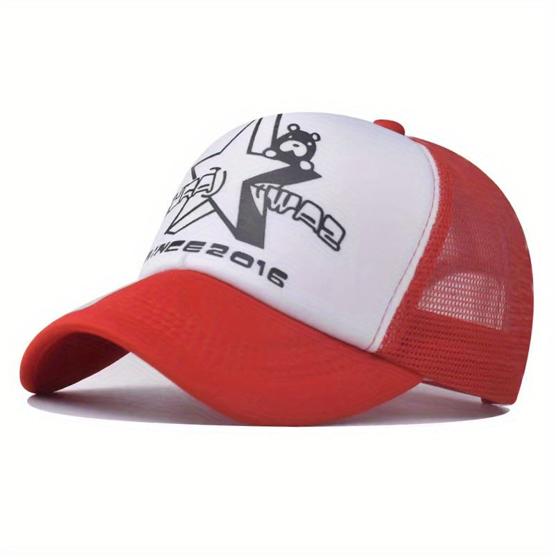 Star Bear Print Baseball Cap Cartoon Mesh Trucker Hat Adjustable Sun Hat