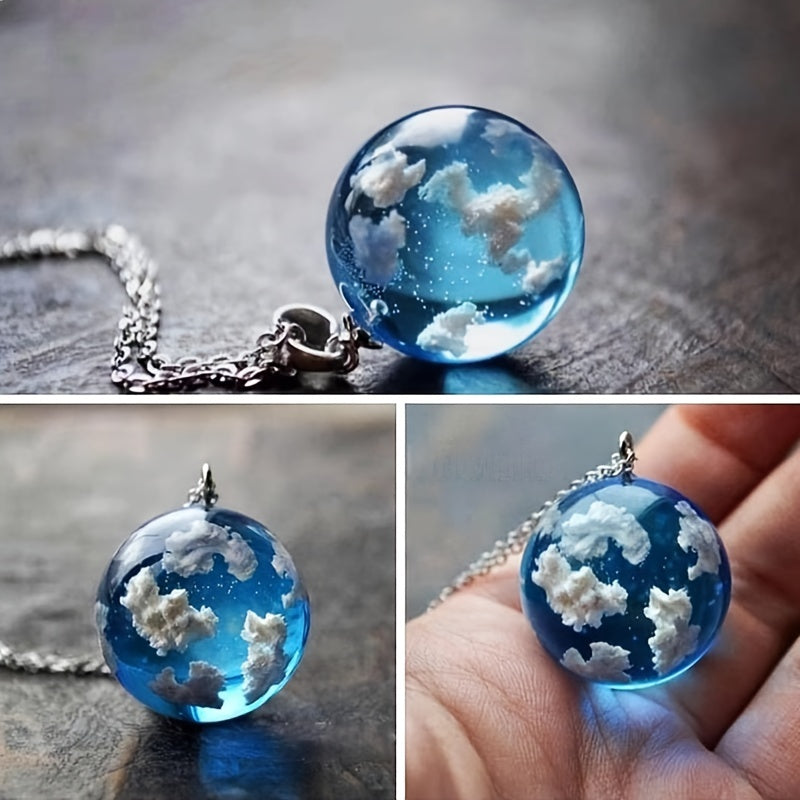 Clear Sky & Clouds Globe Pendant Necklace