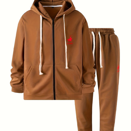 Men's Sports Suit Chest Pattern Hooded Jacket & Drawstring Pants