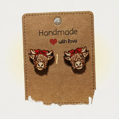 Highland Cow Head Red Bowknot Earrings Retro Bohemian Style