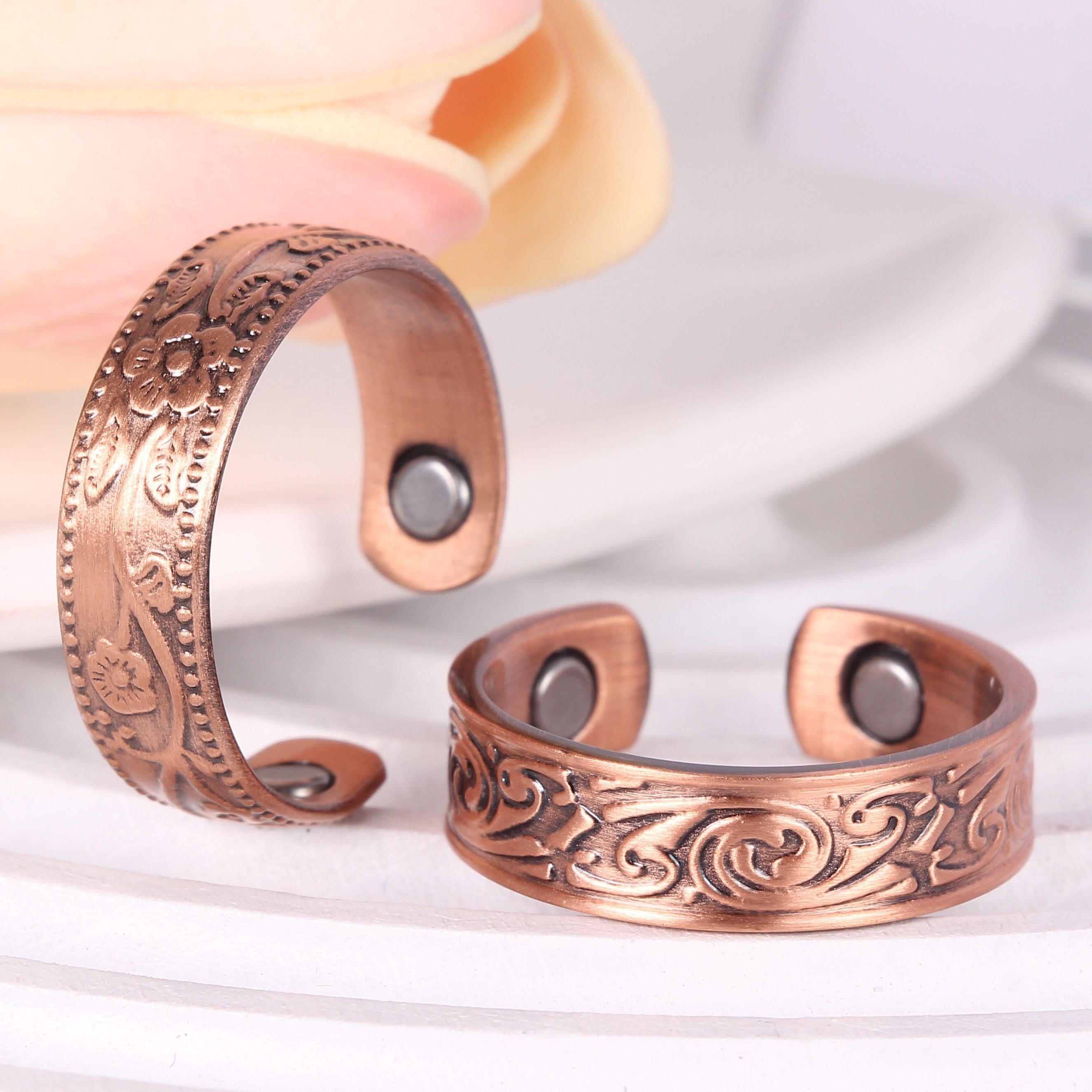 2pcs Copper Magnetic Rings Retro Style 3500 Gauss Magnets Adjustable Size