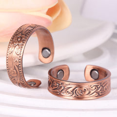 2pcs Copper Magnetic Rings Retro Style 3500 Gauss Magnets Adjustable Size