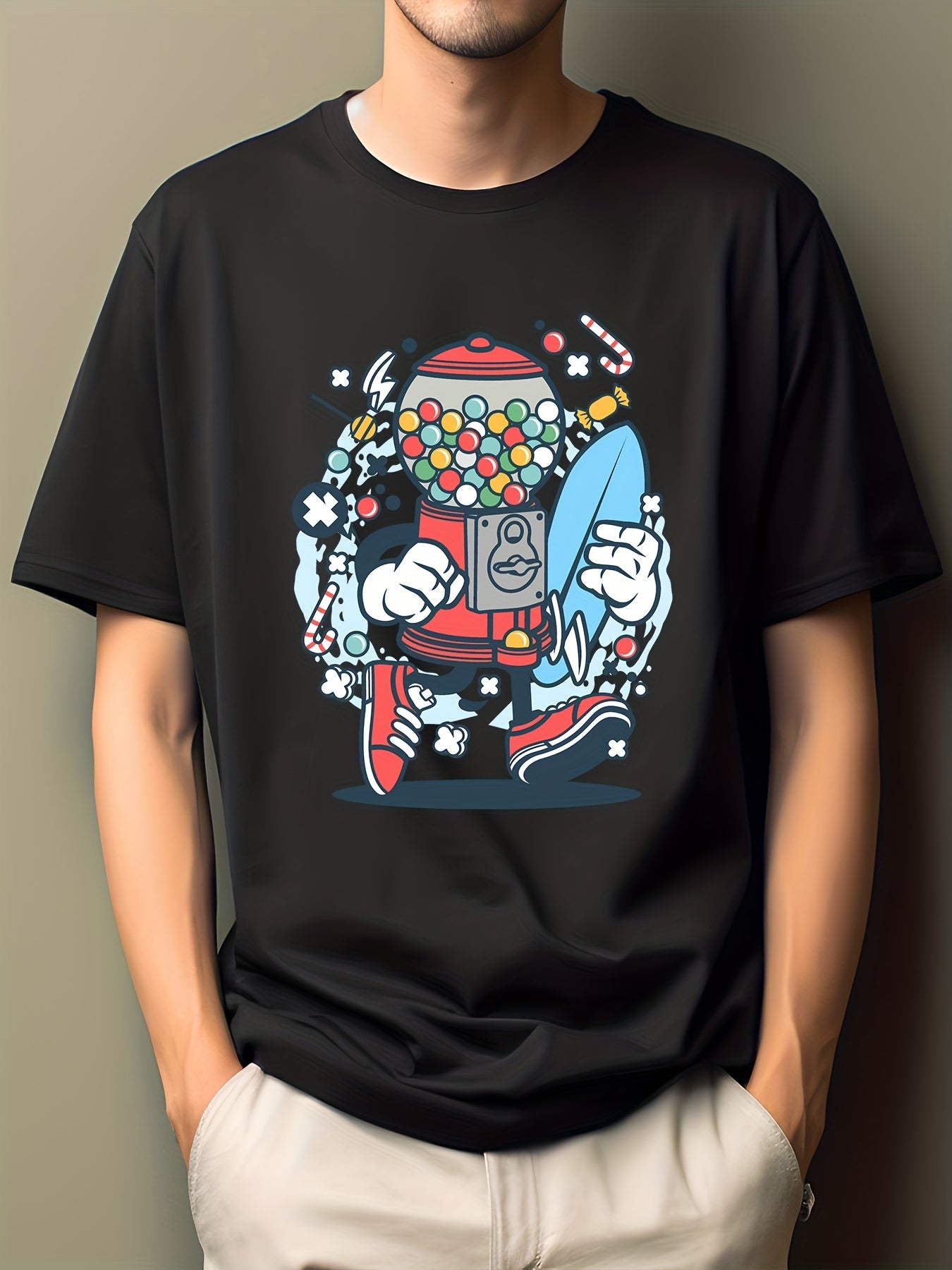 Men's Cartoon Print Hip Pop Tee - Short Sleeve Crew Neck T-shirt