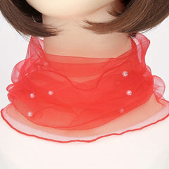 Faux Pearl Scarf Neckerchief Lightweight Gauze Infinity Scarf