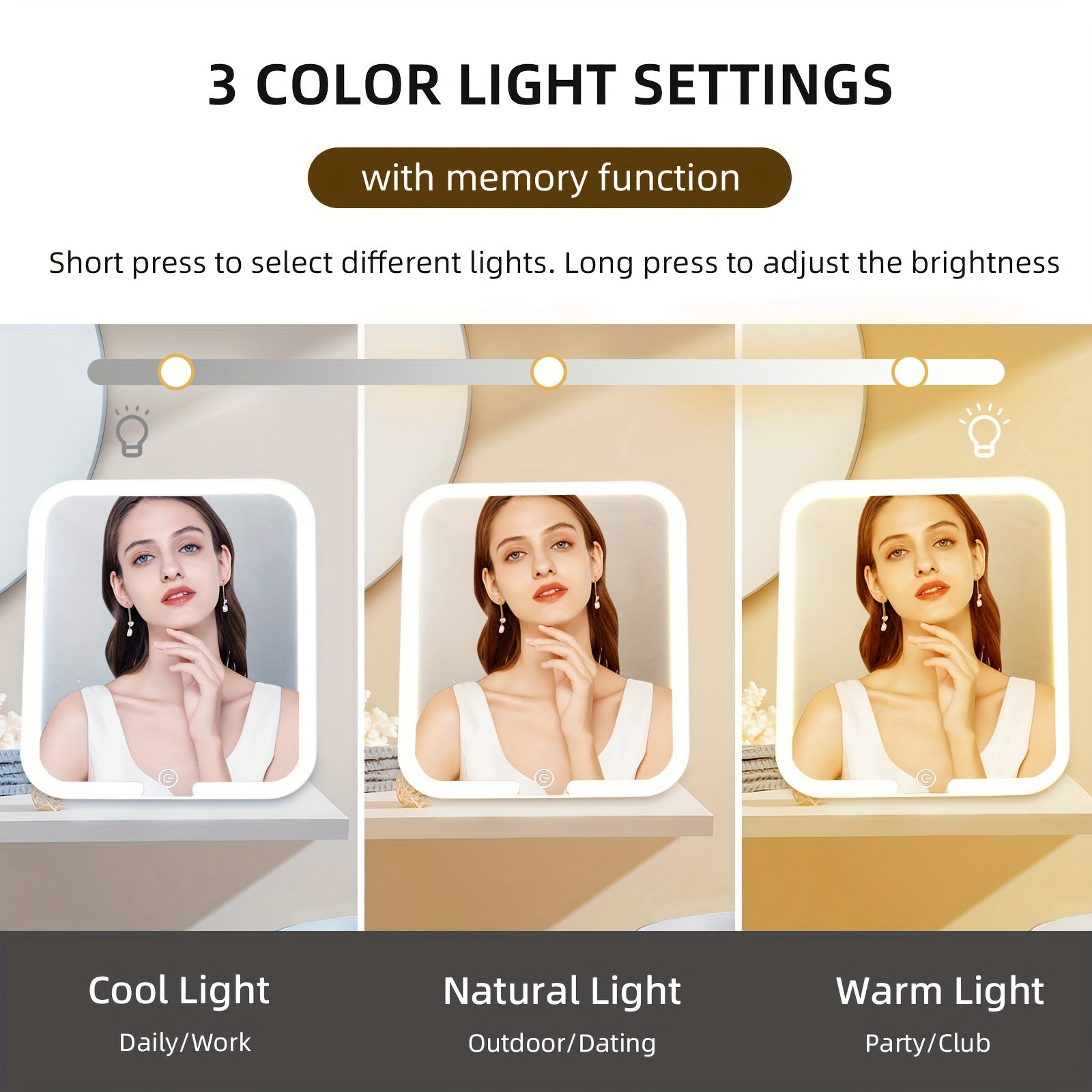 Travel Makeup Mirror With Lights 360 Adjustable Angle 2000mAh