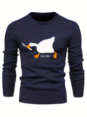 Duck Print Knit Sweater Men's Casual Warm Crew Neck Pullover
