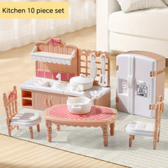10pcs Mini Dollhouse Kitchen Set - Simulation Kitchenware Fridge Stove Table