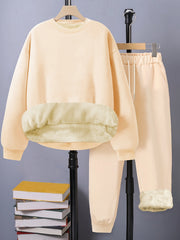  Casual Outfits Set Women's Plus Solid Long Sleeve Top & Pants Set
