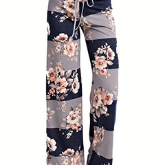  Floral Print High Rise Drawstring Loose Fit Pants