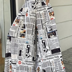  Newspaper Pattern High Waist Wide Leg Pants