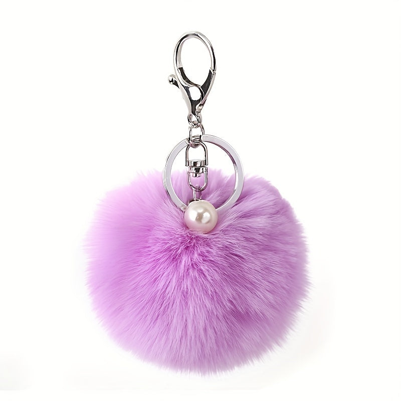 Faux Rabbit Fur Ball Keychain - Cute Handbag or Car Key Accessory