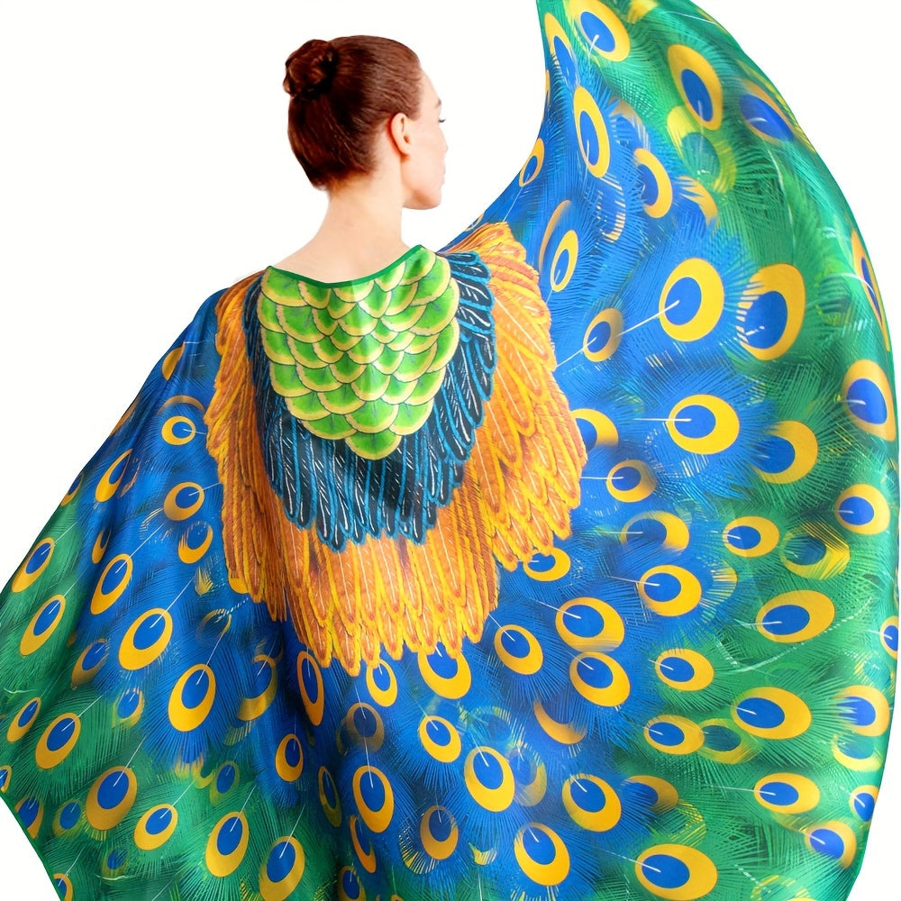 Green Peacock Feather Costume Cape for Women Halloween Party Dress Up