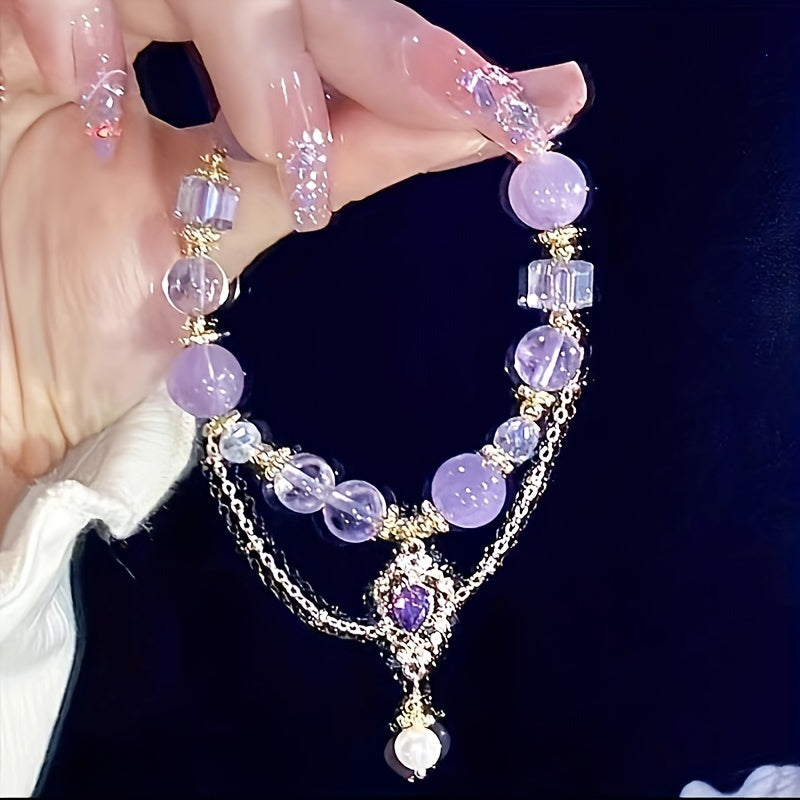 Purple Bead Bracelet Amethyst Beaded Bracelet